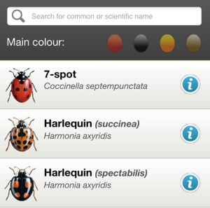 Ladybird app species list page